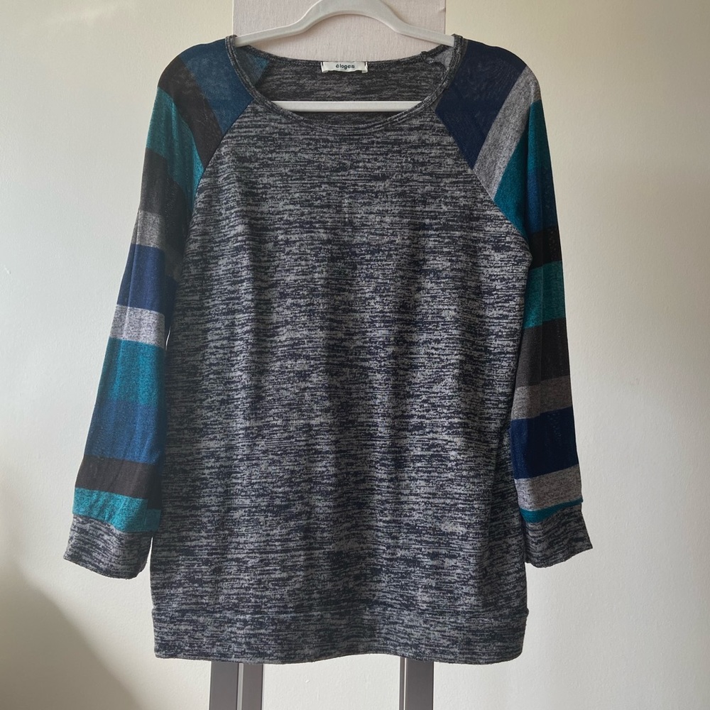 Light Weight Black & Grey Sweater with Multicolor Sleeves - Picture 1 of 3